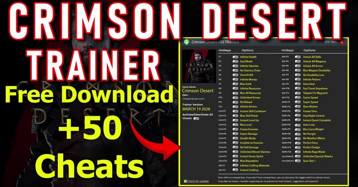 Crimson Desert Cheat Table 2026: Infinite Health, Money And Easy Setup Guide